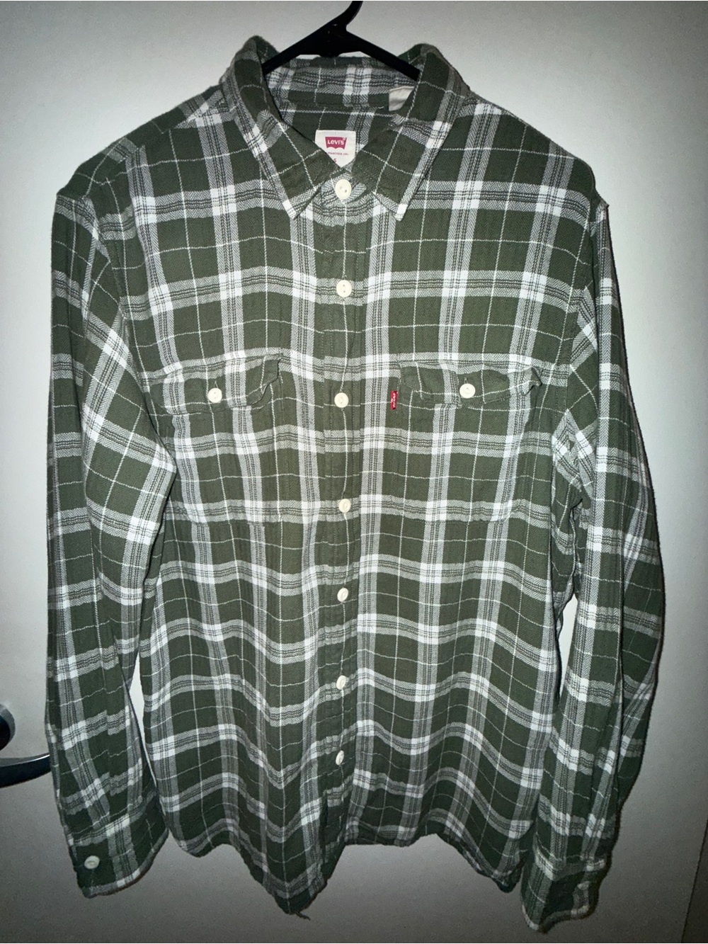 Levi's Men's Olive and White Plaid Button-Down Shirt